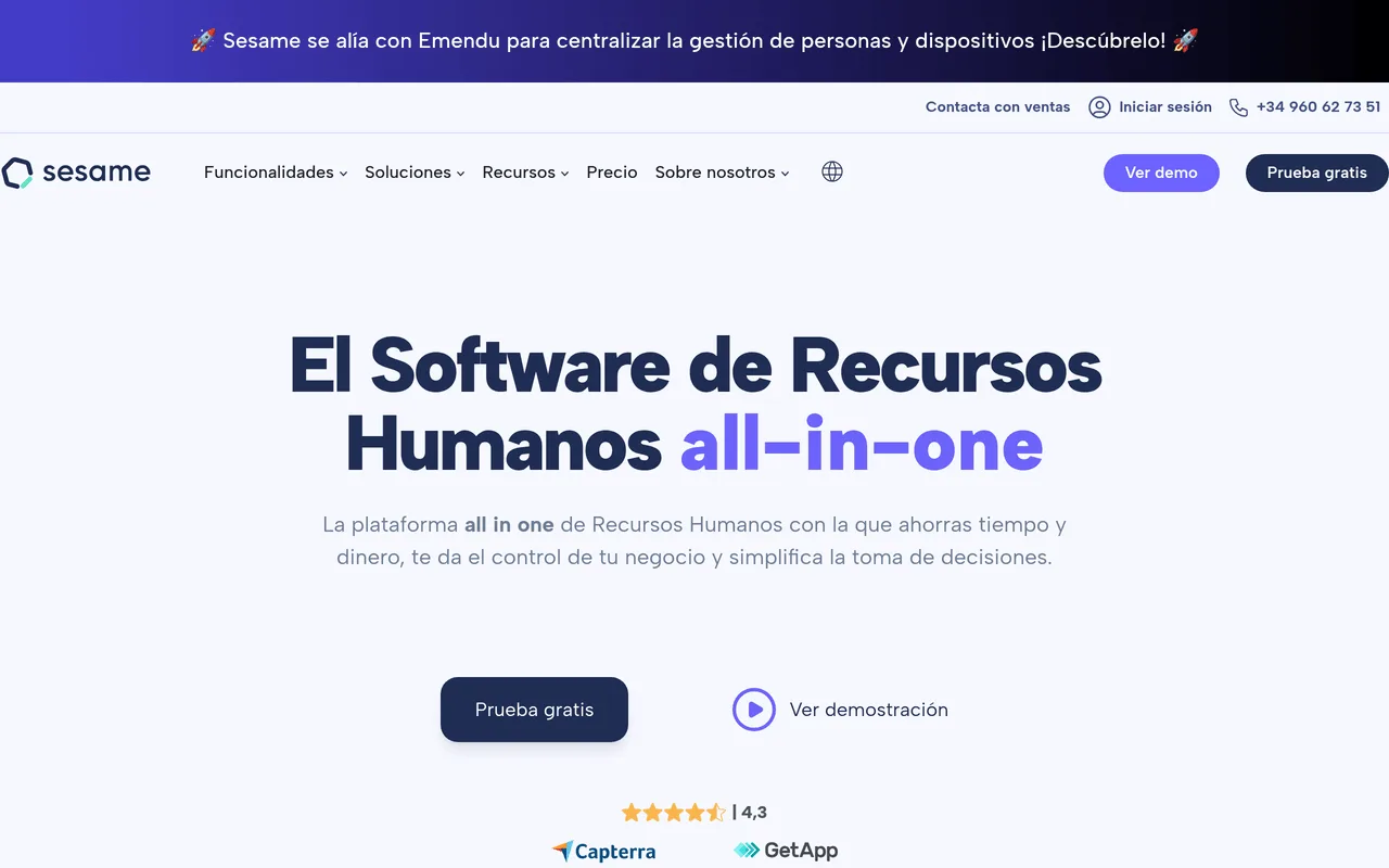 Web oficial de Sesame HR
